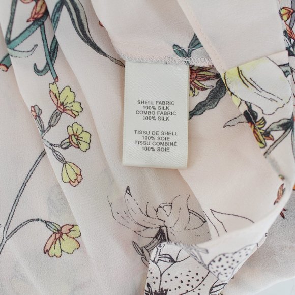 Rebecca Taylor 100%Silk Long Tie Sleeve Meadow Floral Top Pink Combo V-neck 2 - Picture 9 of 15